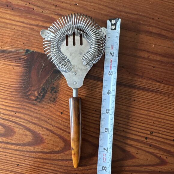 MCM Parker Gaines Stainless Cocktail Strainer w/ Marbled Bakelite Handle USA - Picture 7 of 7